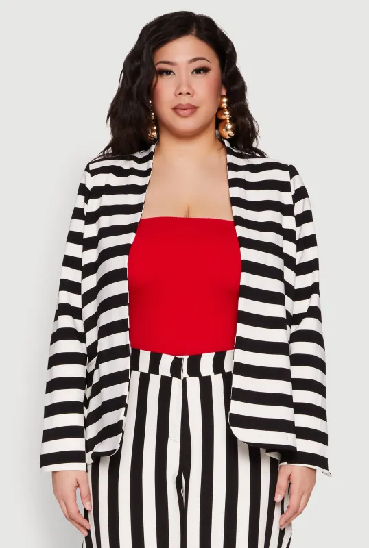 Plus Size Striped Padded Shoulder Blazer sold by Rainbow