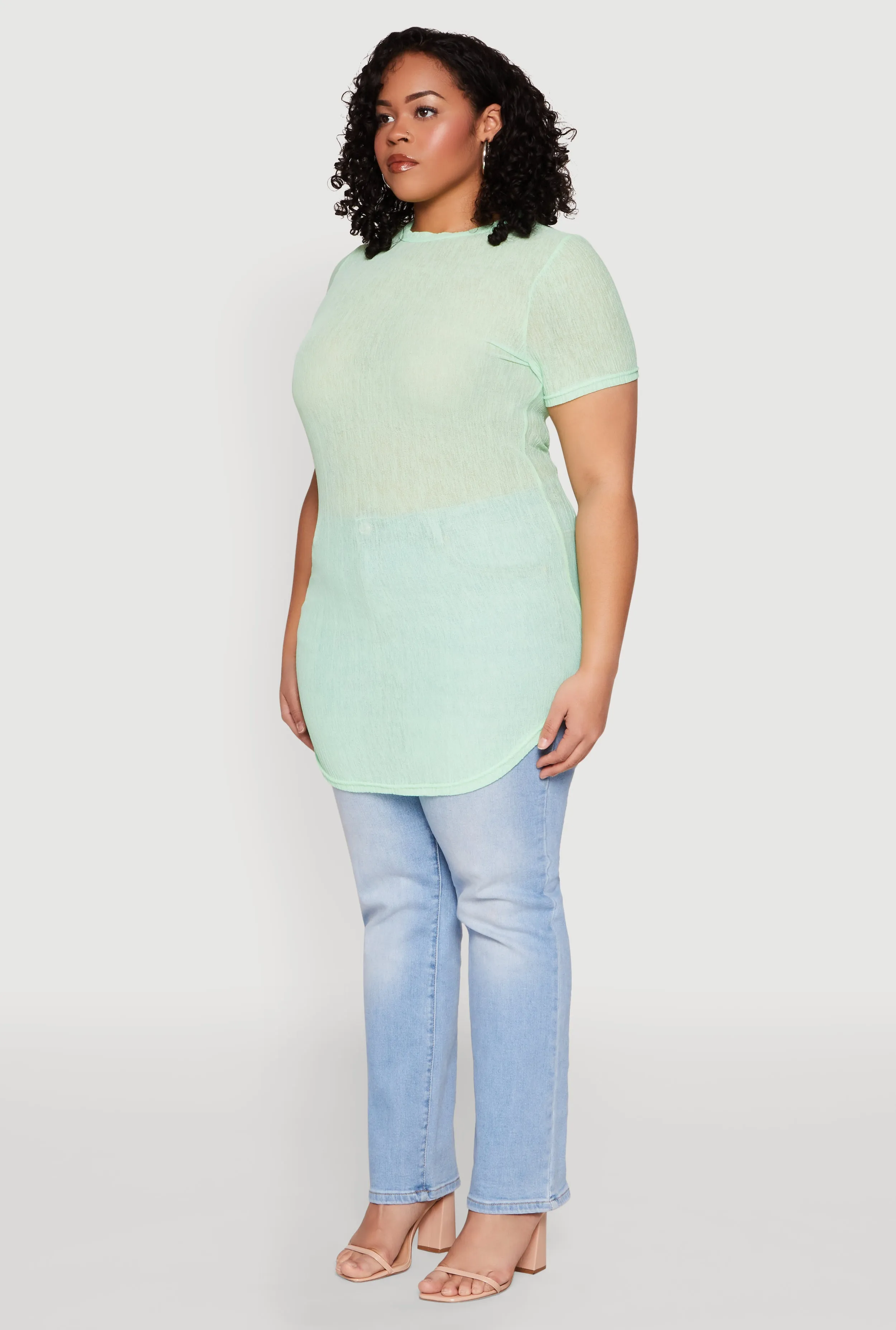 Plus Size Sheer Short Sleeve Tunic Top sold by Rainbow product image thumbnail 5