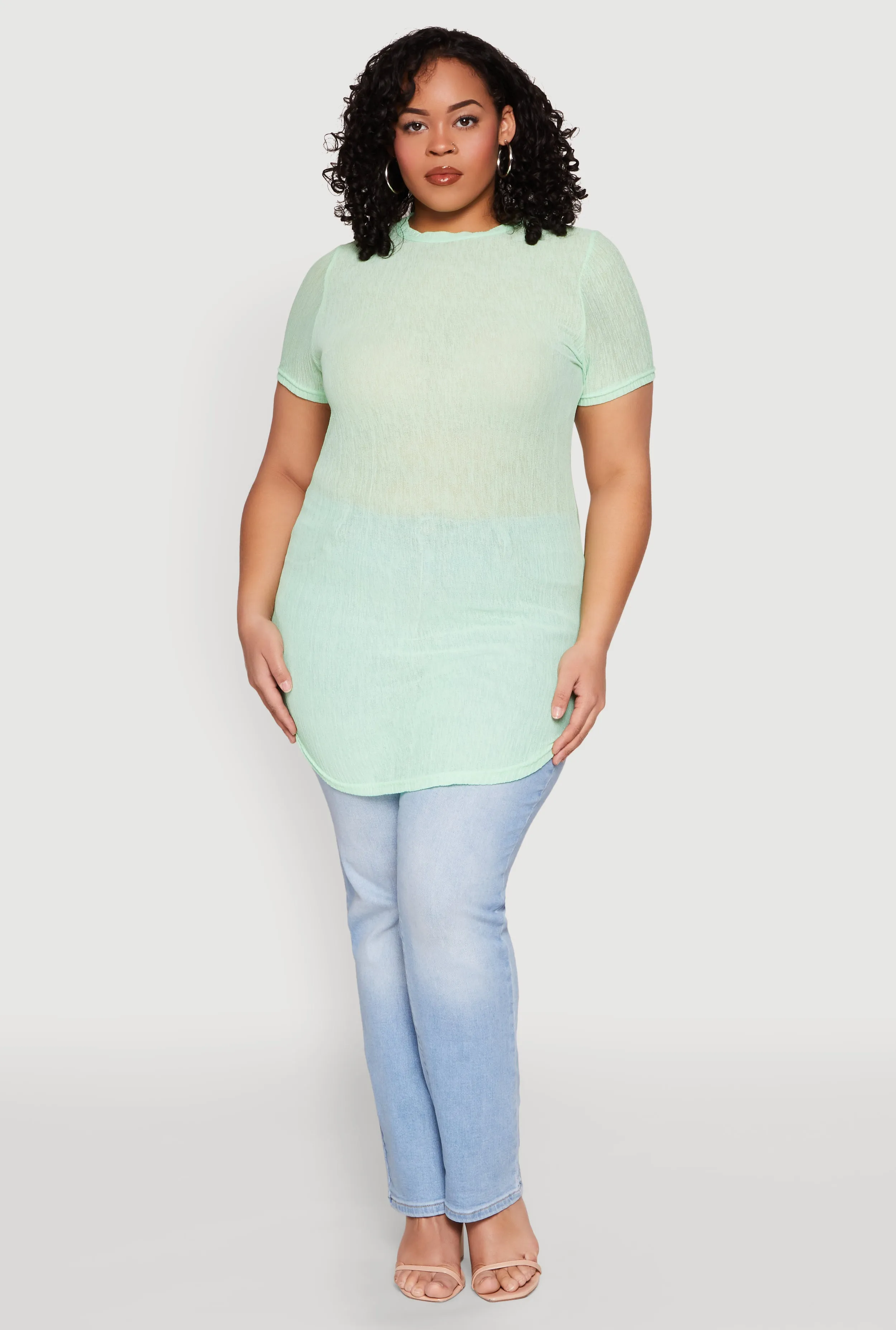 Plus Size Sheer Short Sleeve Tunic Top sold by Rainbow