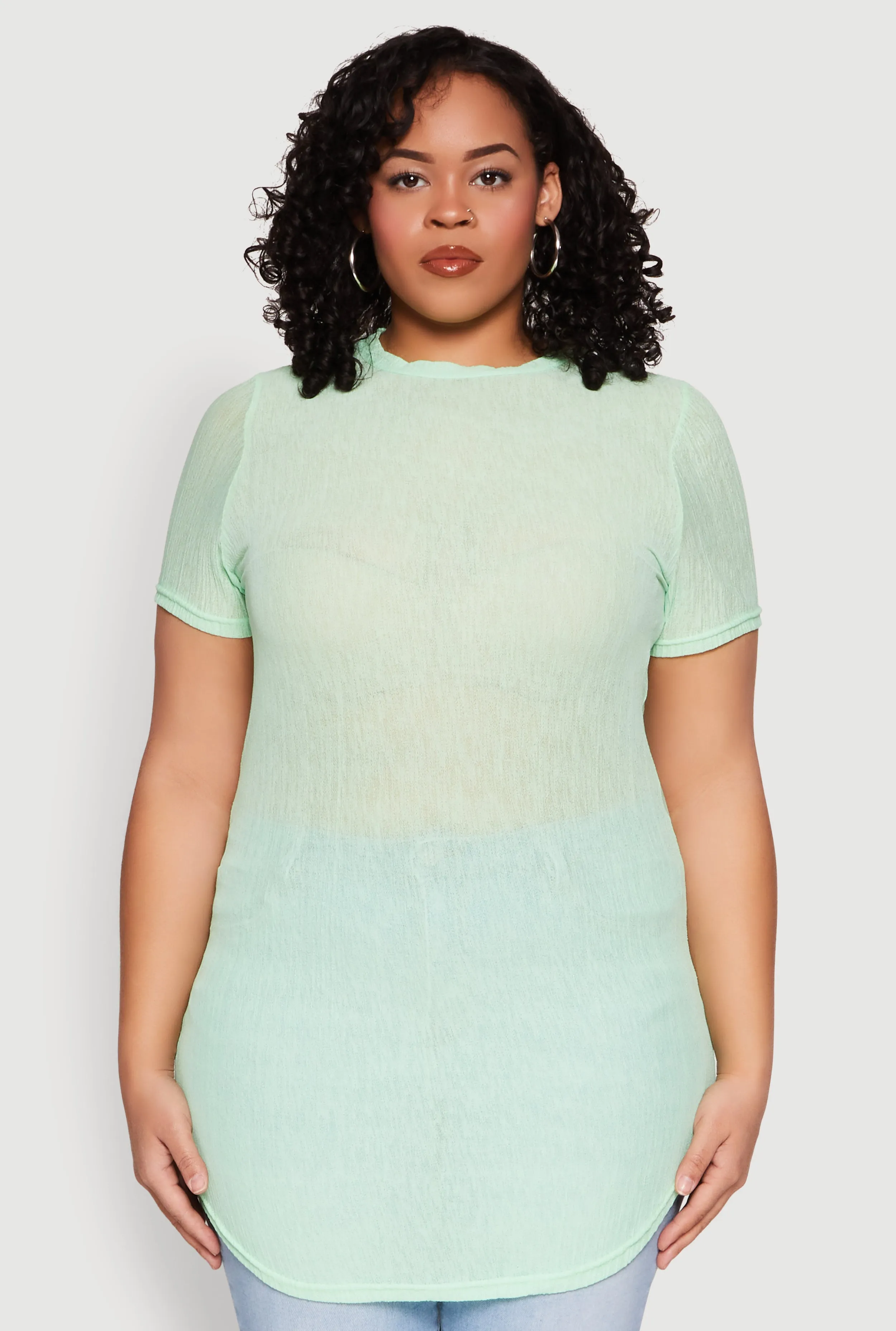 Plus Size Sheer Short Sleeve Tunic Top sold by Rainbow product image thumbnail 2