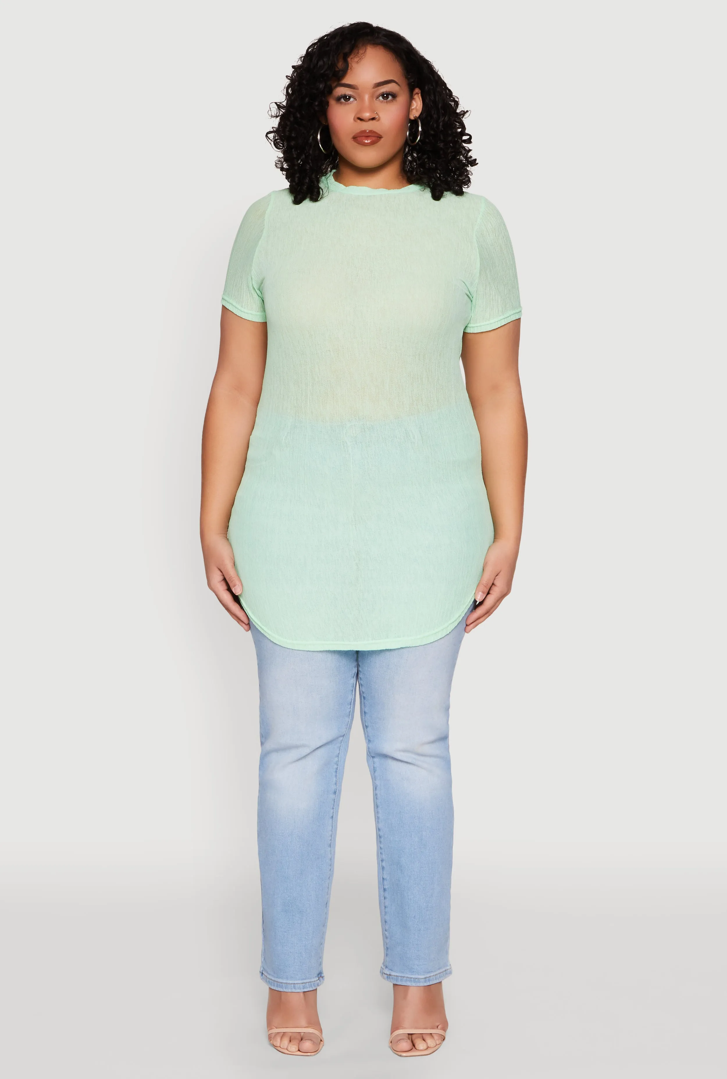 Plus Size Sheer Short Sleeve Tunic Top sold by Rainbow product image thumbnail 3