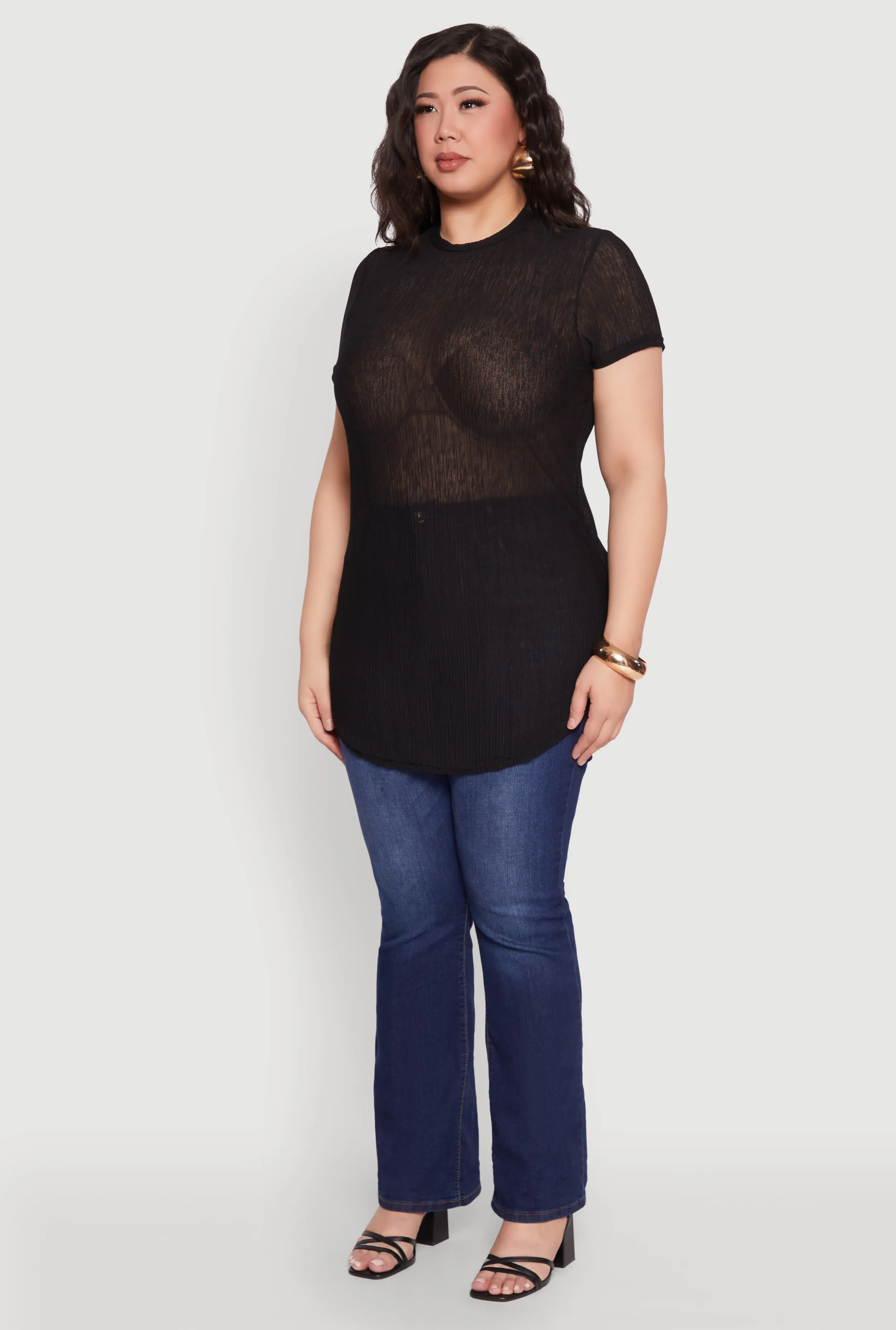 Plus Size Sheer Short Sleeve Tunic Top sold by Rainbow product image thumbnail 5