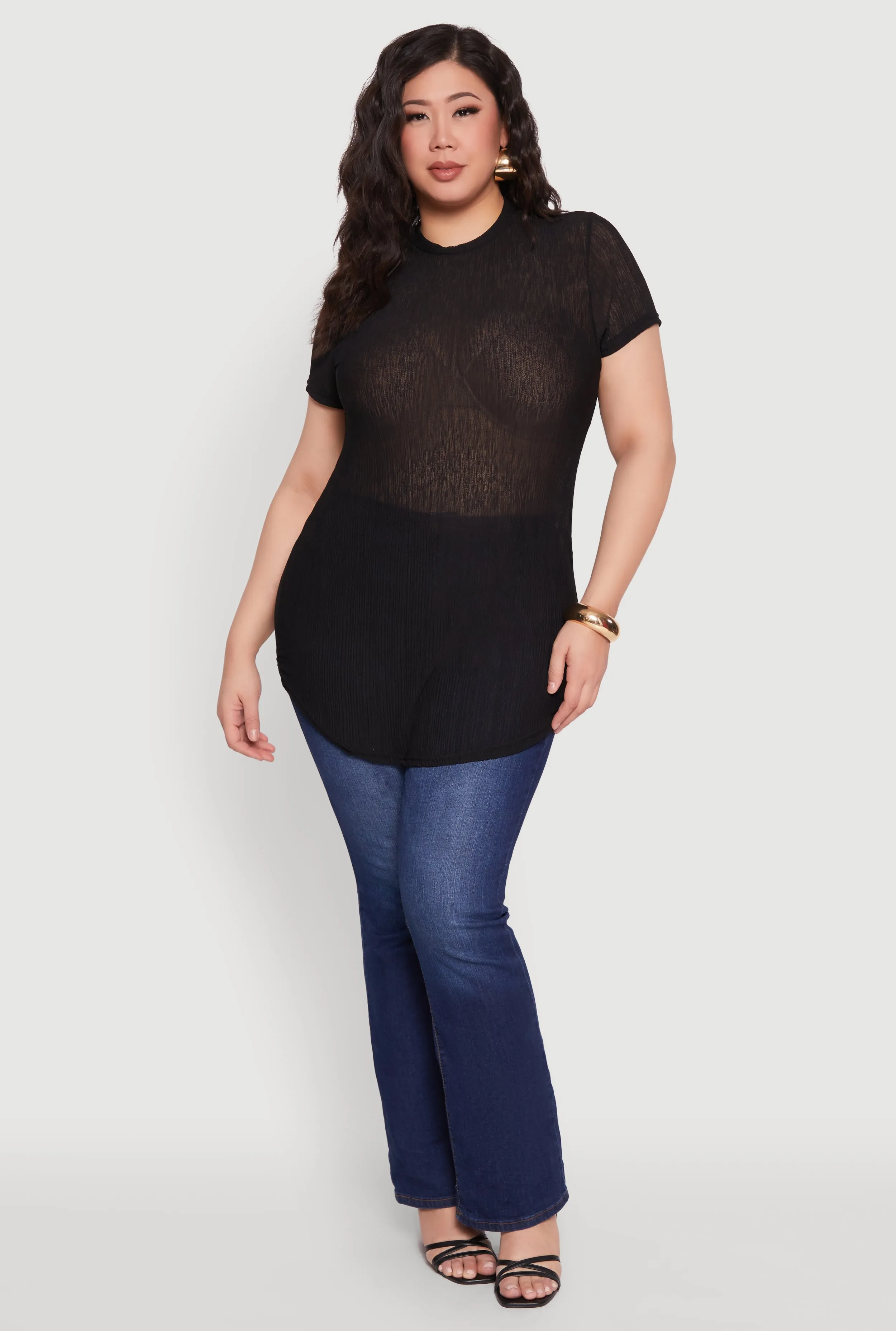 Plus Size Sheer Short Sleeve Tunic Top sold by Rainbow product image thumbnail 3