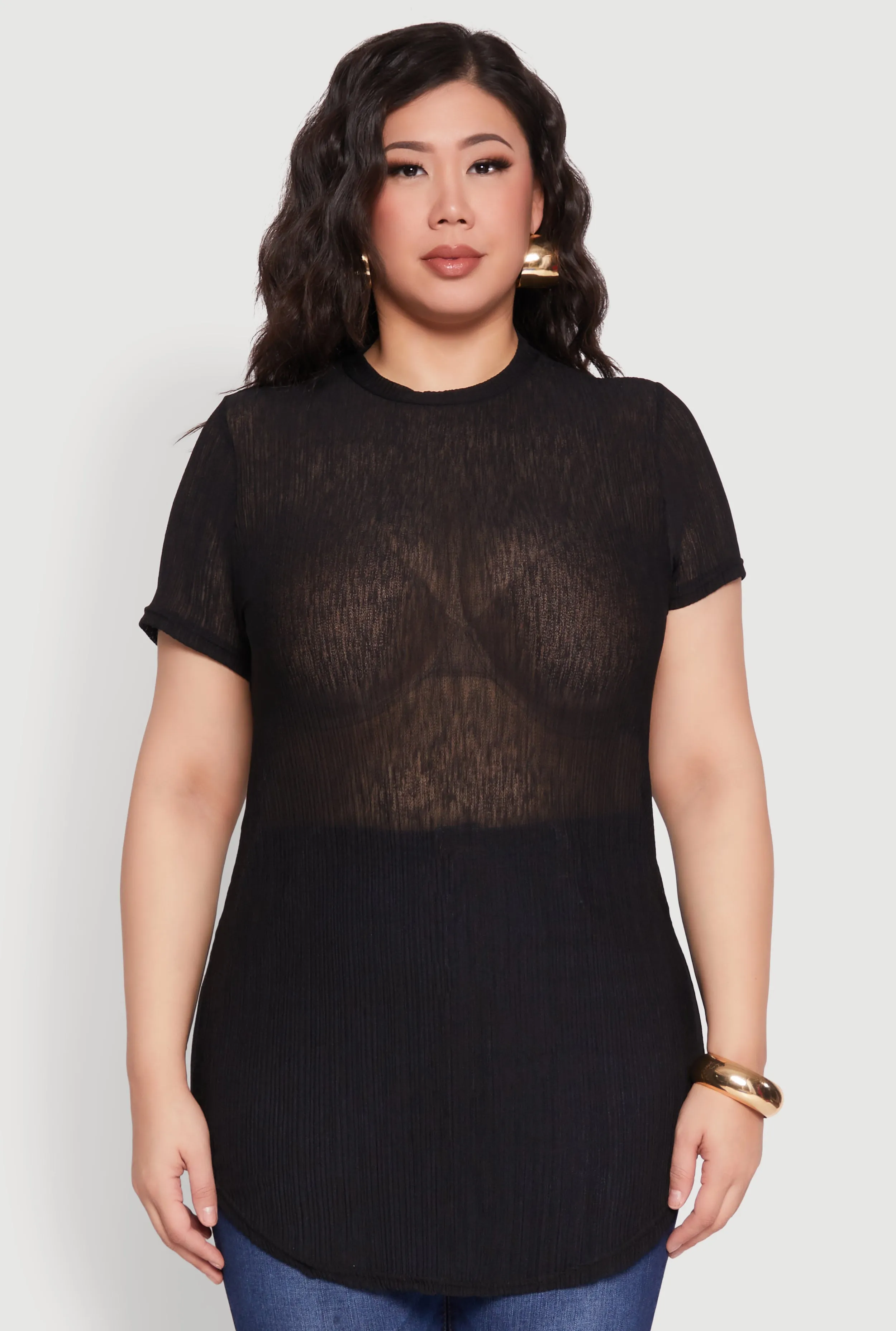 Plus Size Sheer Short Sleeve Tunic Top sold by Rainbow product image thumbnail 2