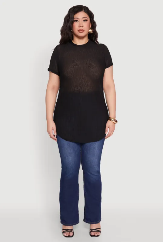 Plus Size Sheer Short Sleeve Tunic Top sold by Rainbow