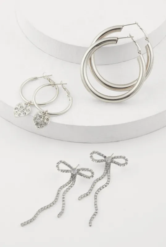 Bow Drop and Hoop Earrings Set of 3 sold by Rainbow
