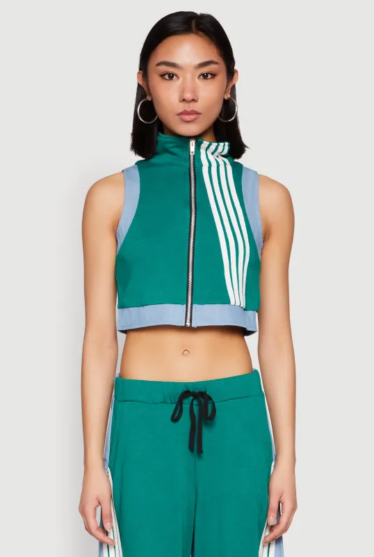 Denim Contrast Trim Crop Top sold by Rainbow