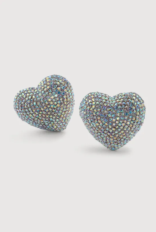 Rhinestone Heart Statement Stud Earrings sold by Rainbow