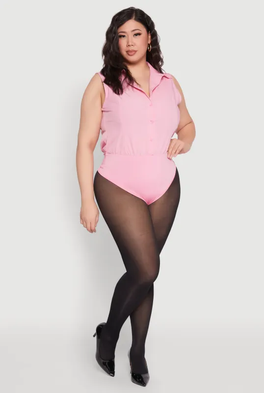 Plus Size Daisy Sleeveless Button Front Bodysuit sold by Rainbow