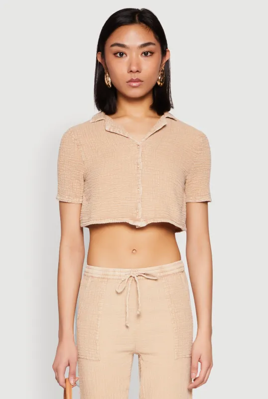 Spoon Jeans Gauze Knit Cropped Shirt sold by Rainbow