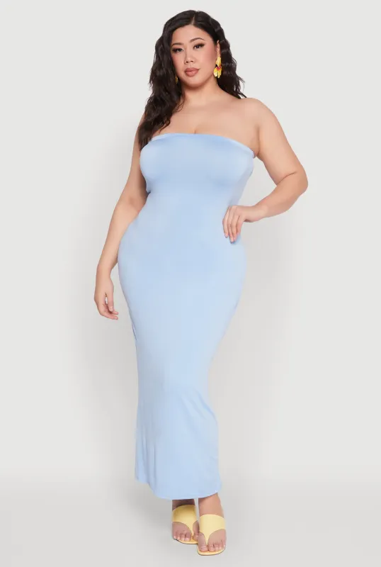 Plus Size Slit Back Maxi Tube Dress sold by Rainbow