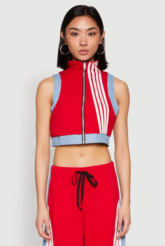 Denim Contrast Trim Crop Top sold by Rainbow