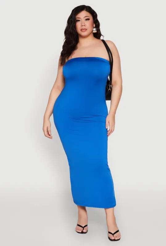 Plus Size Slit Back Maxi Tube Dress sold by Rainbow