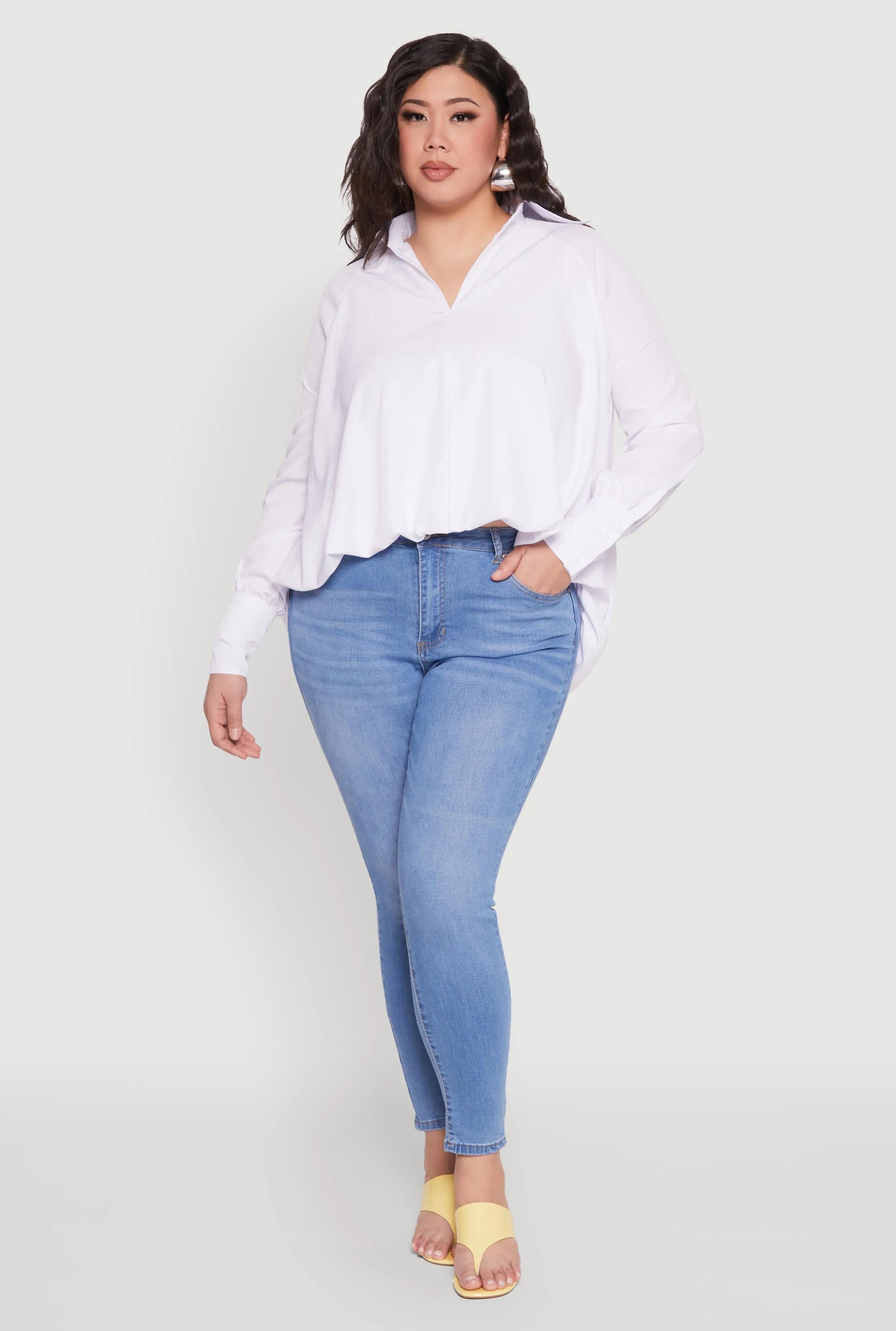 Plus Size Johnny Collar Long Sleeve Shirt sold by Rainbow