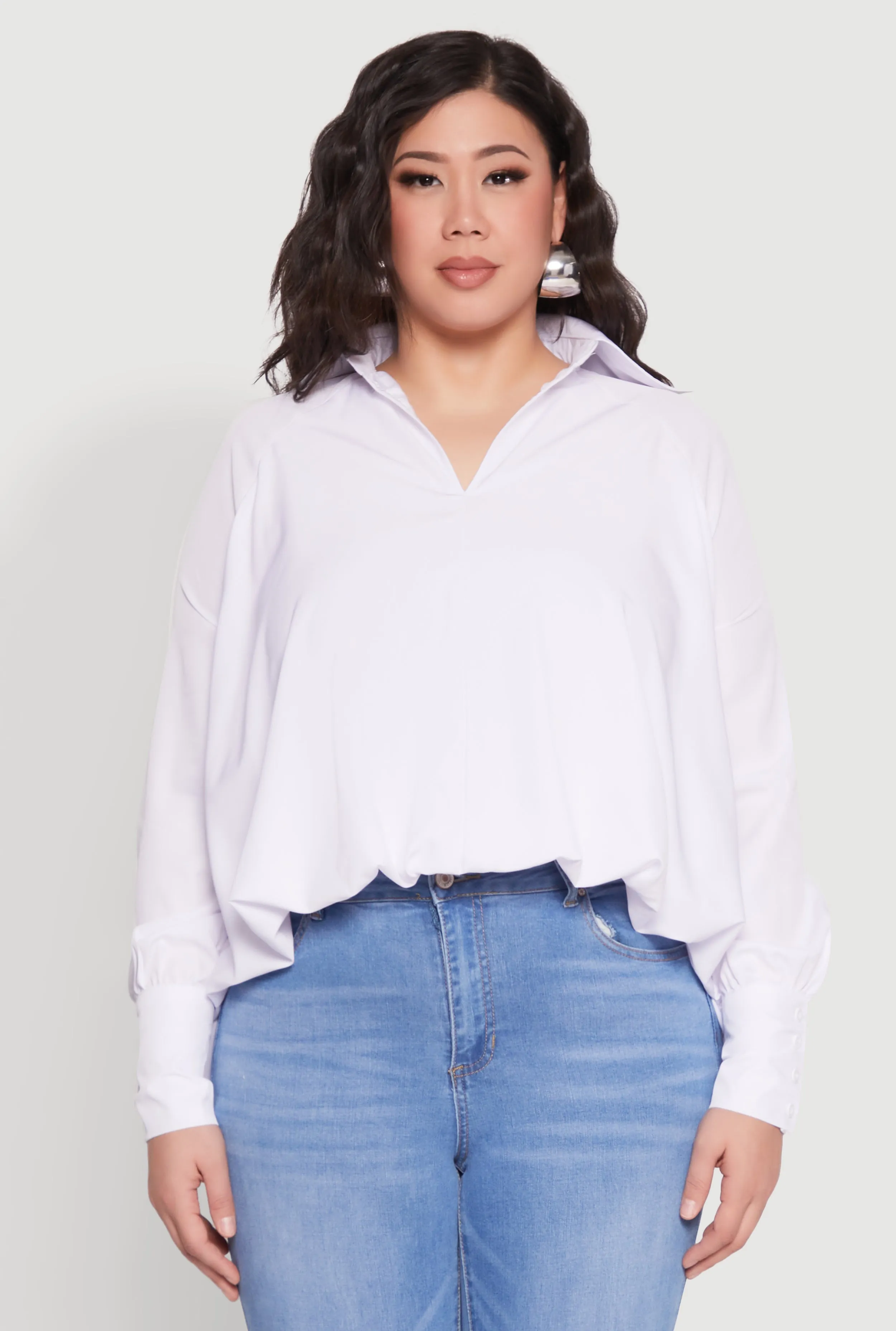 Plus Size Johnny Collar Long Sleeve Shirt sold by Rainbow product image thumbnail 2