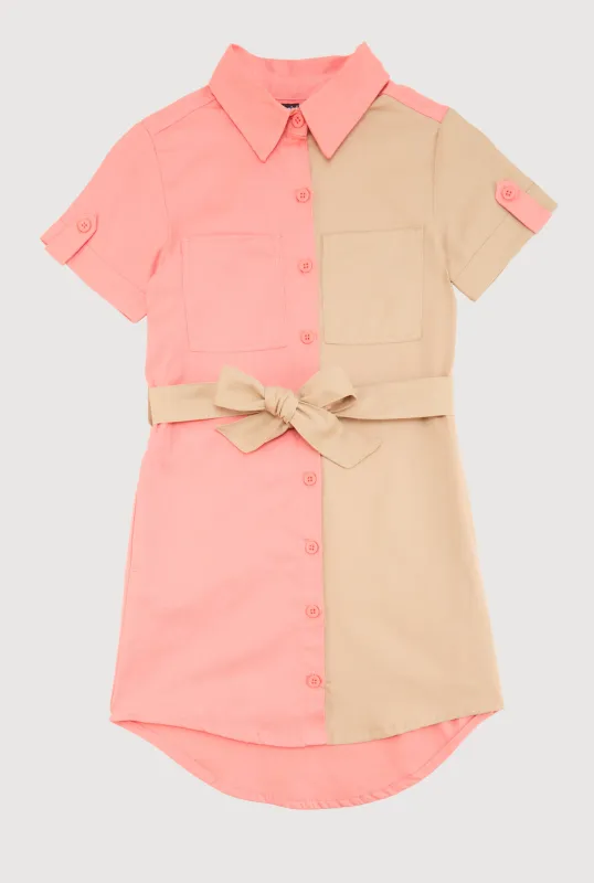 Girls Color Block Shirt Dress sold by Rainbow