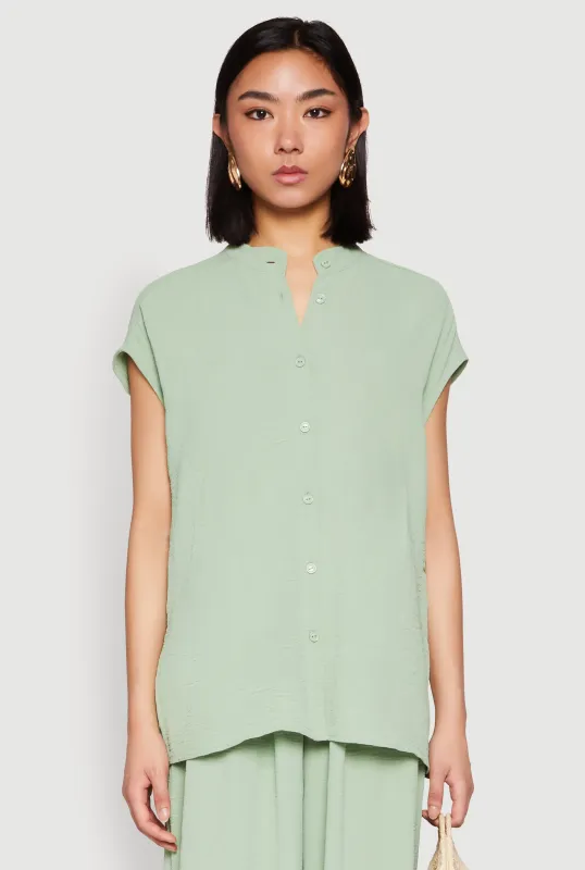 Airy Mandarin Collar Shirt sold by Rainbow