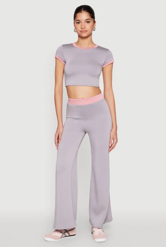 Contrast Waistband Wide Leg Pants sold by Rainbow