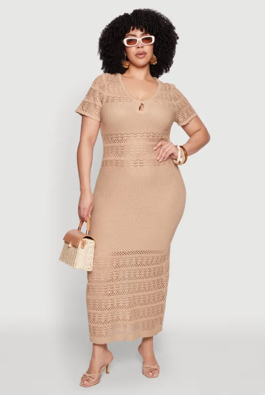 Plus Size Almost Famous Short Sleeve Pointelle Maxi Dress sold by Rainbow