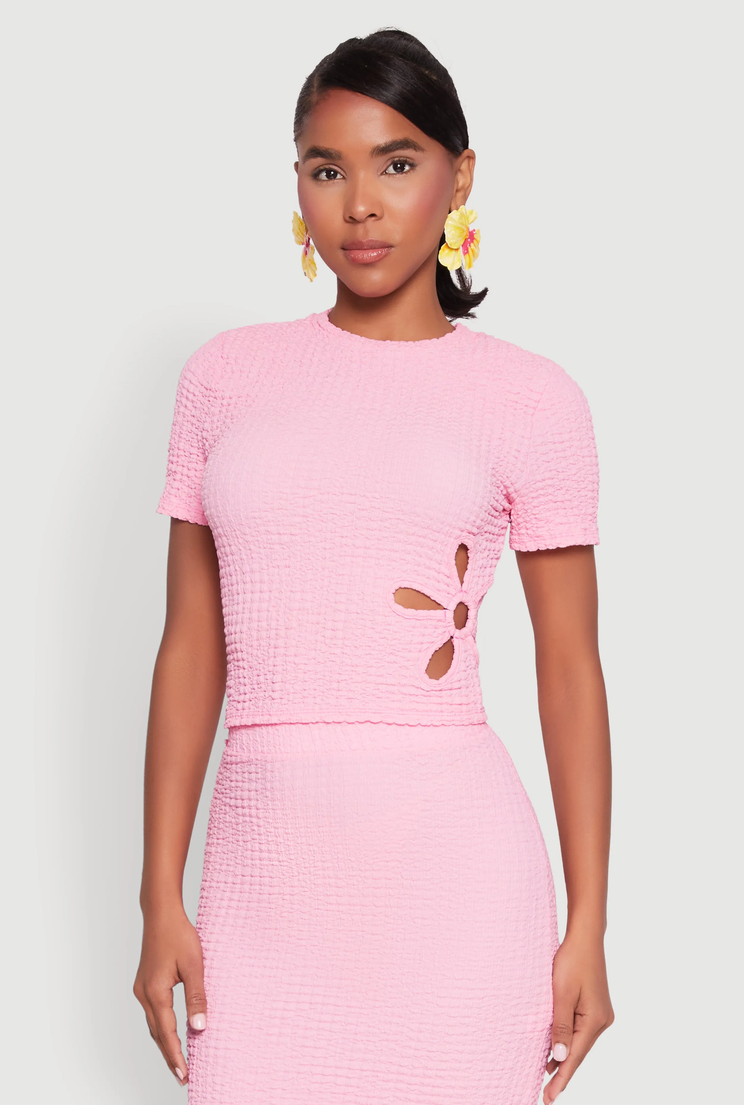 Flower Cut Out Textured Knit Top sold by Rainbow