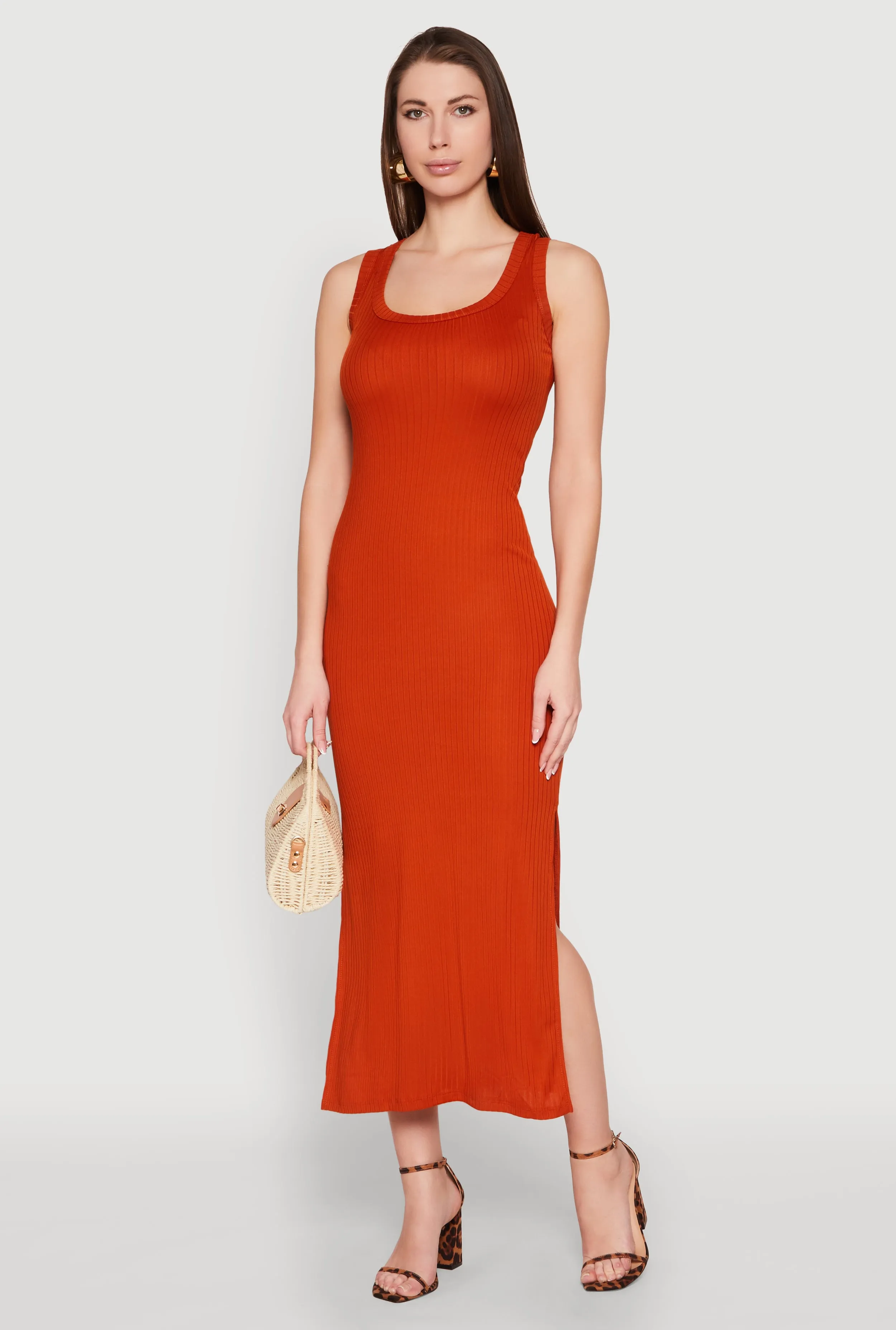 Ribbed Knit Scoop Neck Maxi Tank Dress sold by Rainbow