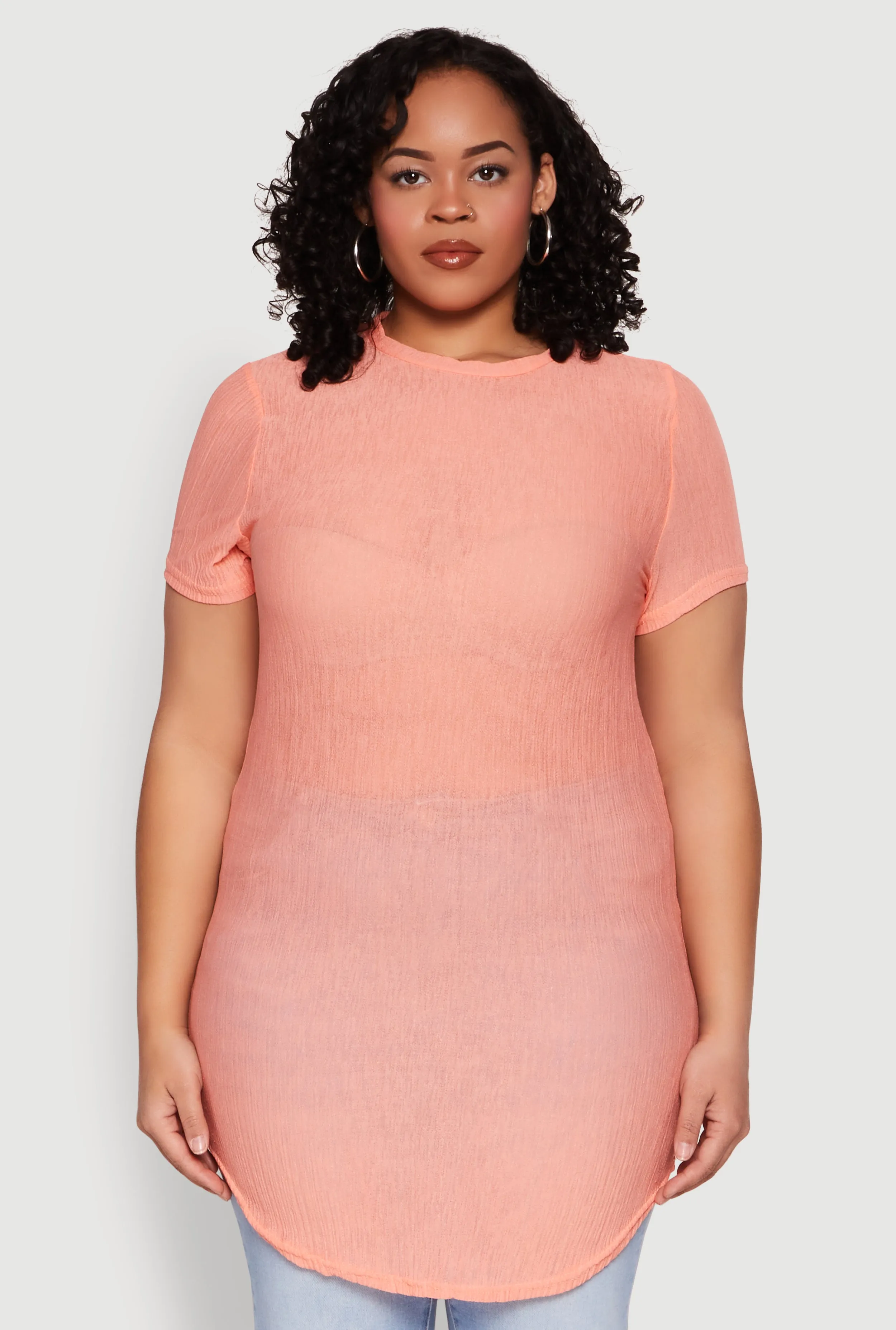 Plus Size Sheer Short Sleeve Tunic Top sold by Rainbow product image thumbnail 2
