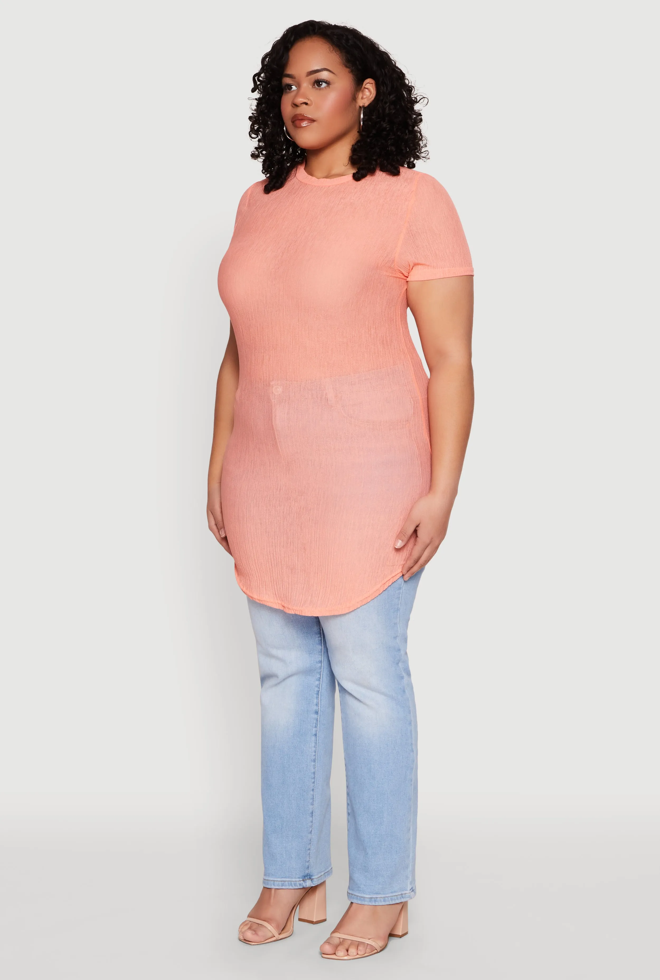 Plus Size Sheer Short Sleeve Tunic Top sold by Rainbow product image thumbnail 5