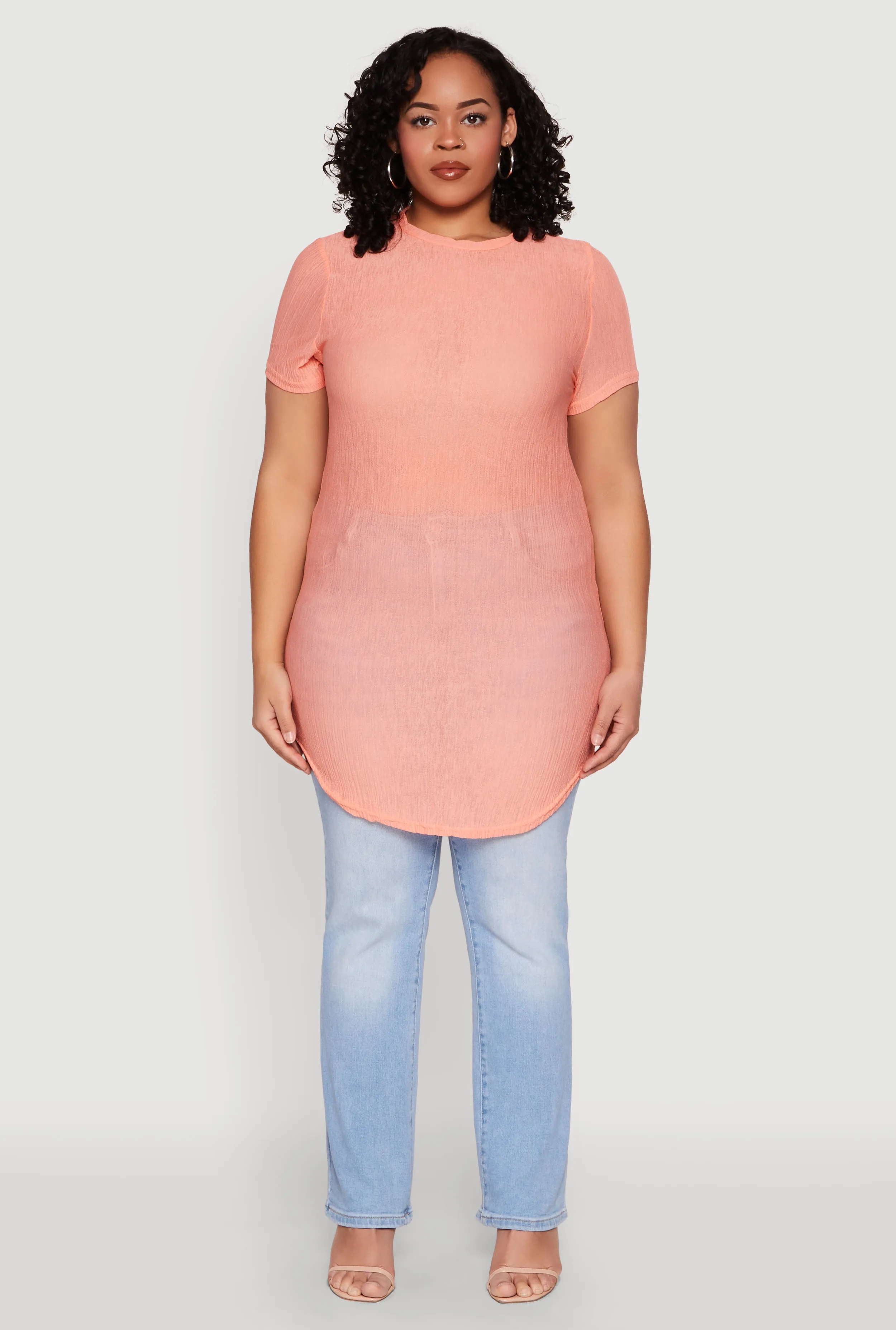 Plus Size Sheer Short Sleeve Tunic Top sold by Rainbow product image thumbnail 3