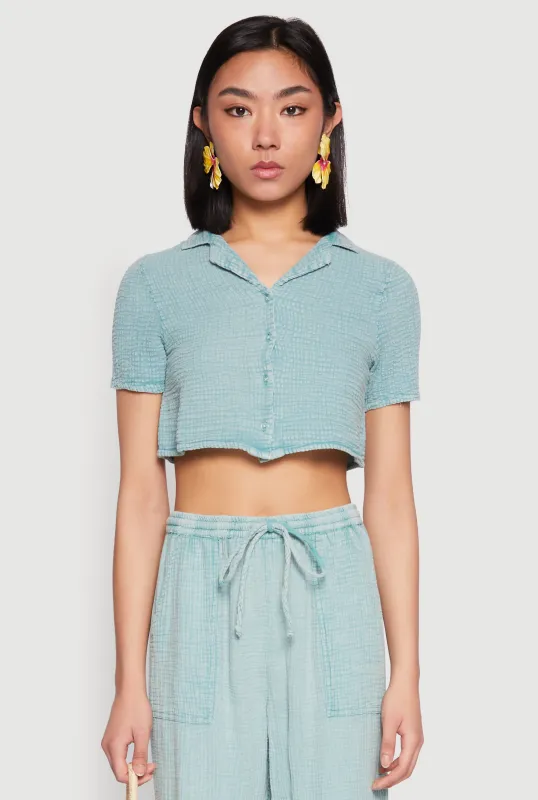 Spoon Jeans Gauze Knit Cropped Shirt sold by Rainbow