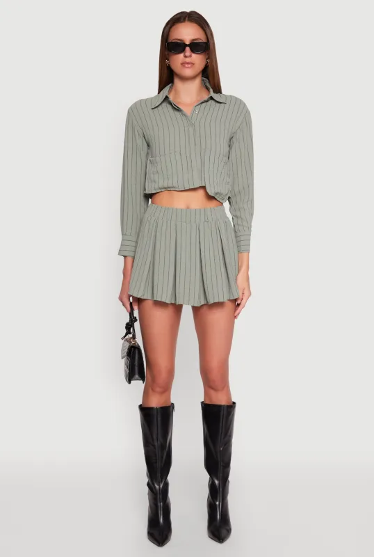 Airy Striped Mini Pleated Skirt sold by Rainbow