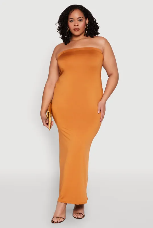 Plus Size Slit Back Maxi Tube Dress sold by Rainbow