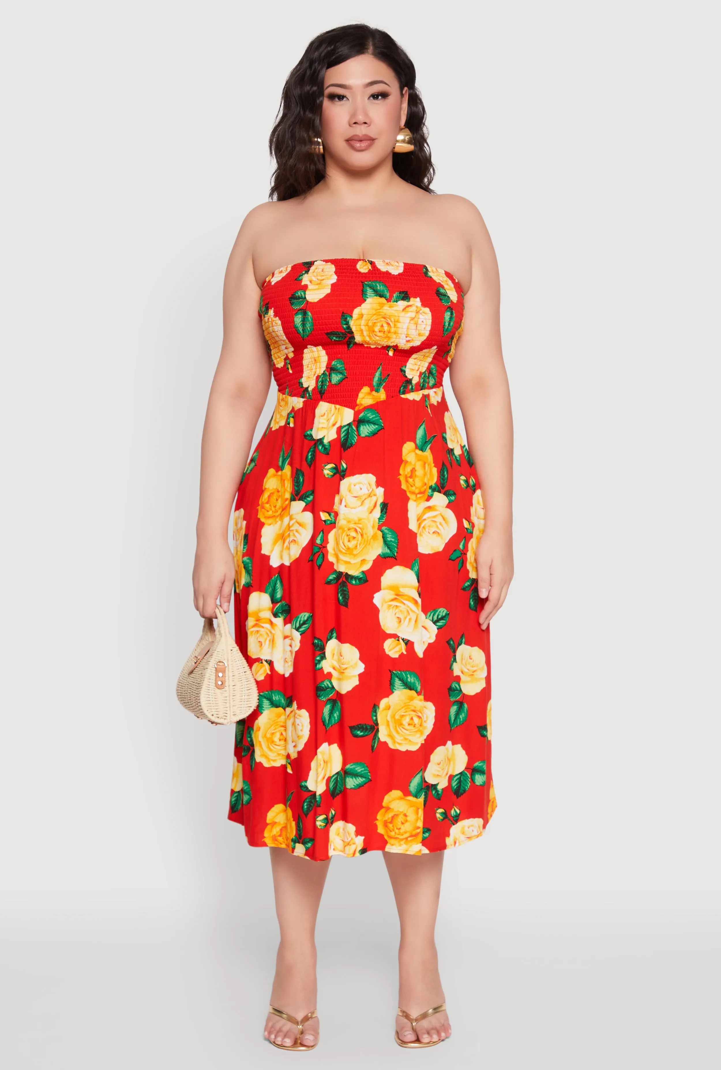 Plus Size Almost Famous Floral Print Smocked Midi Dress sold by Rainbow product image thumbnail 2