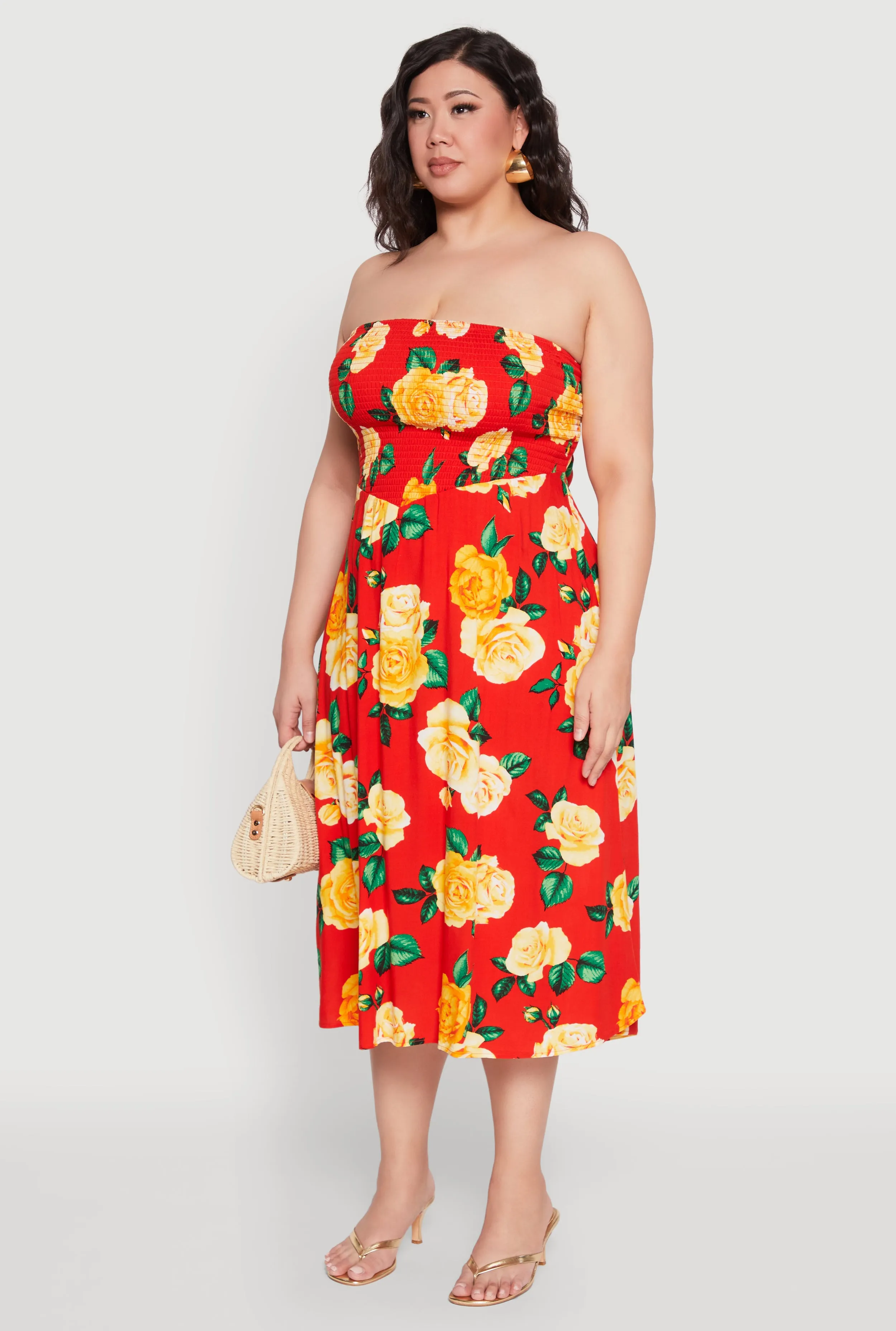 Plus Size Almost Famous Floral Print Smocked Midi Dress sold by Rainbow product image thumbnail 3