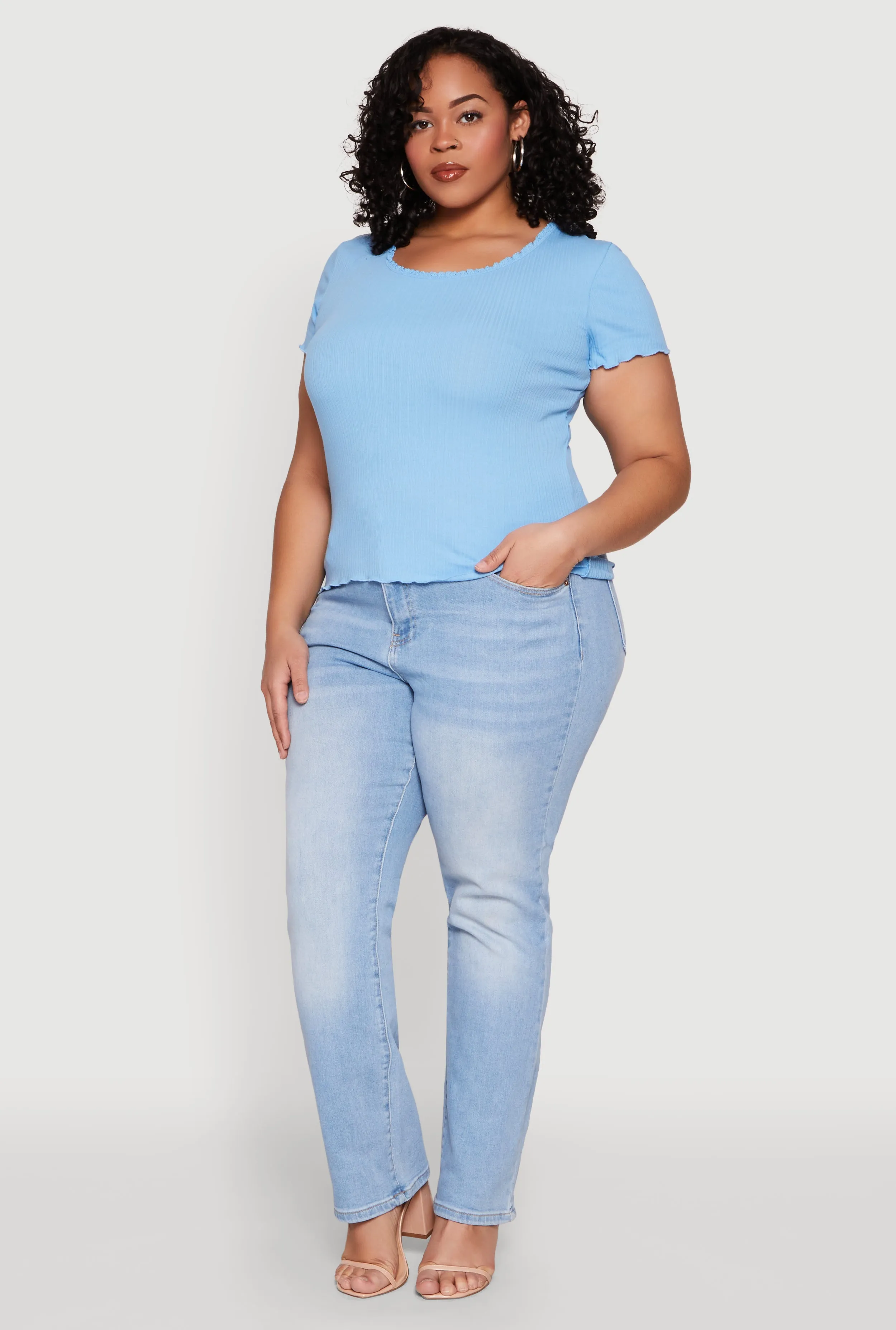 Plus Size Ribbed Lace Detail Lettuce Edge Top sold by Rainbow