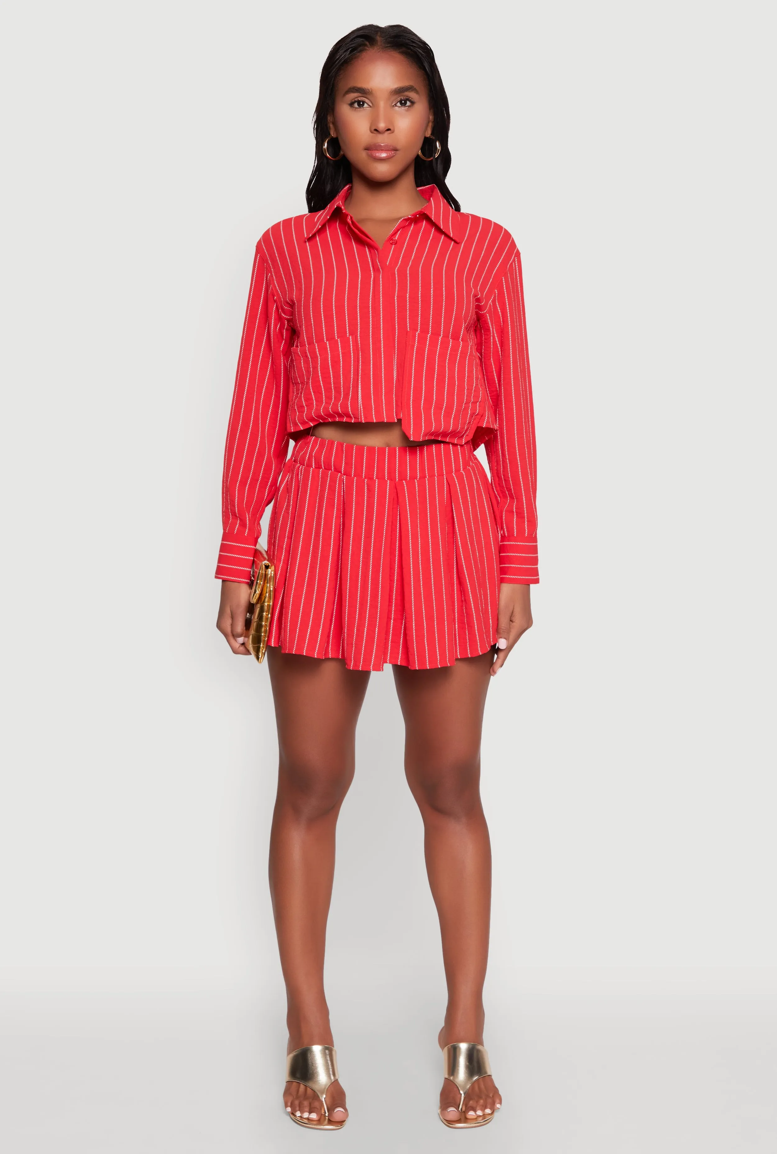 Airy Striped Mini Pleated Skirt sold by Rainbow