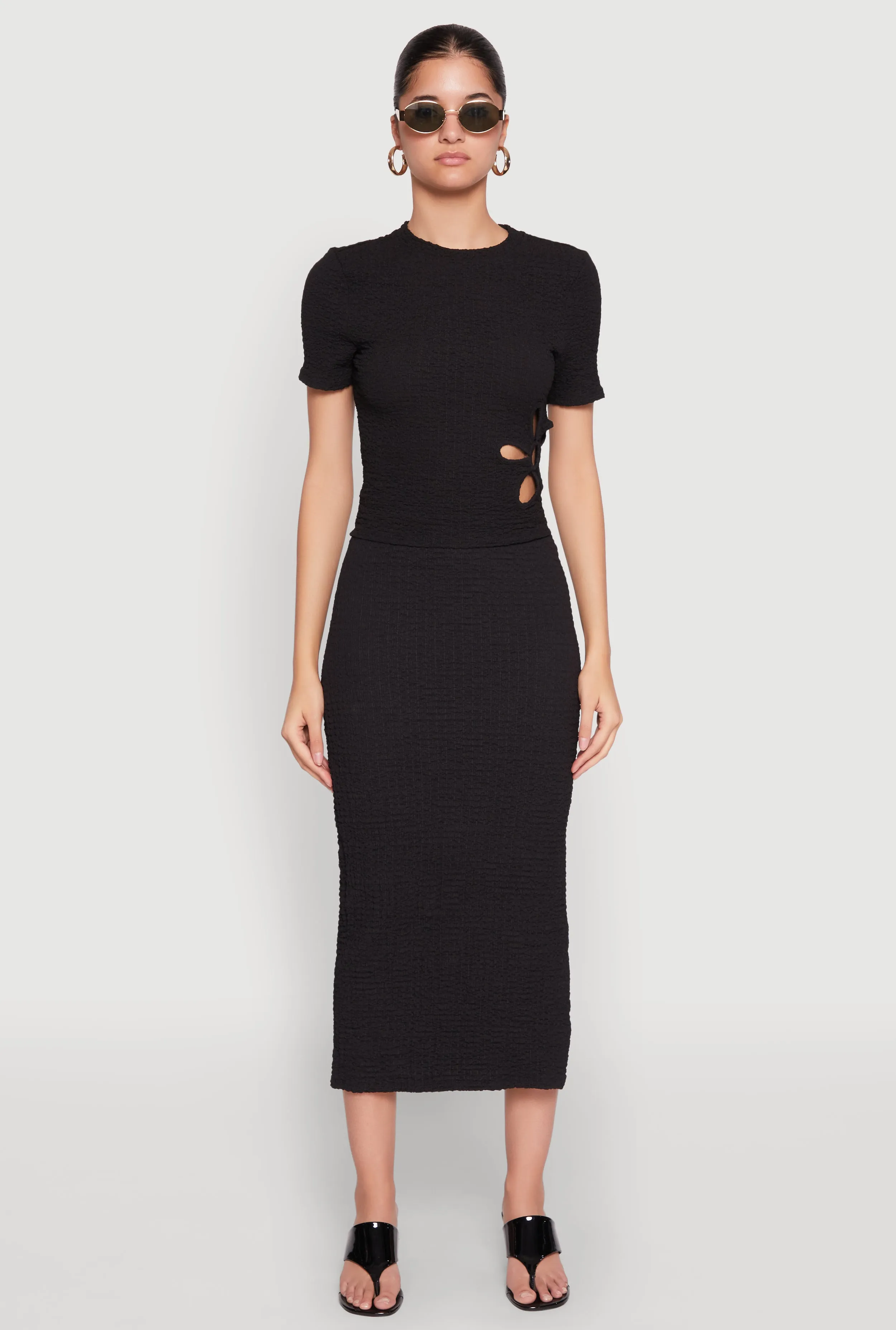 Textured Knit Side Slit Midi Skirt sold by Rainbow product image thumbnail 2