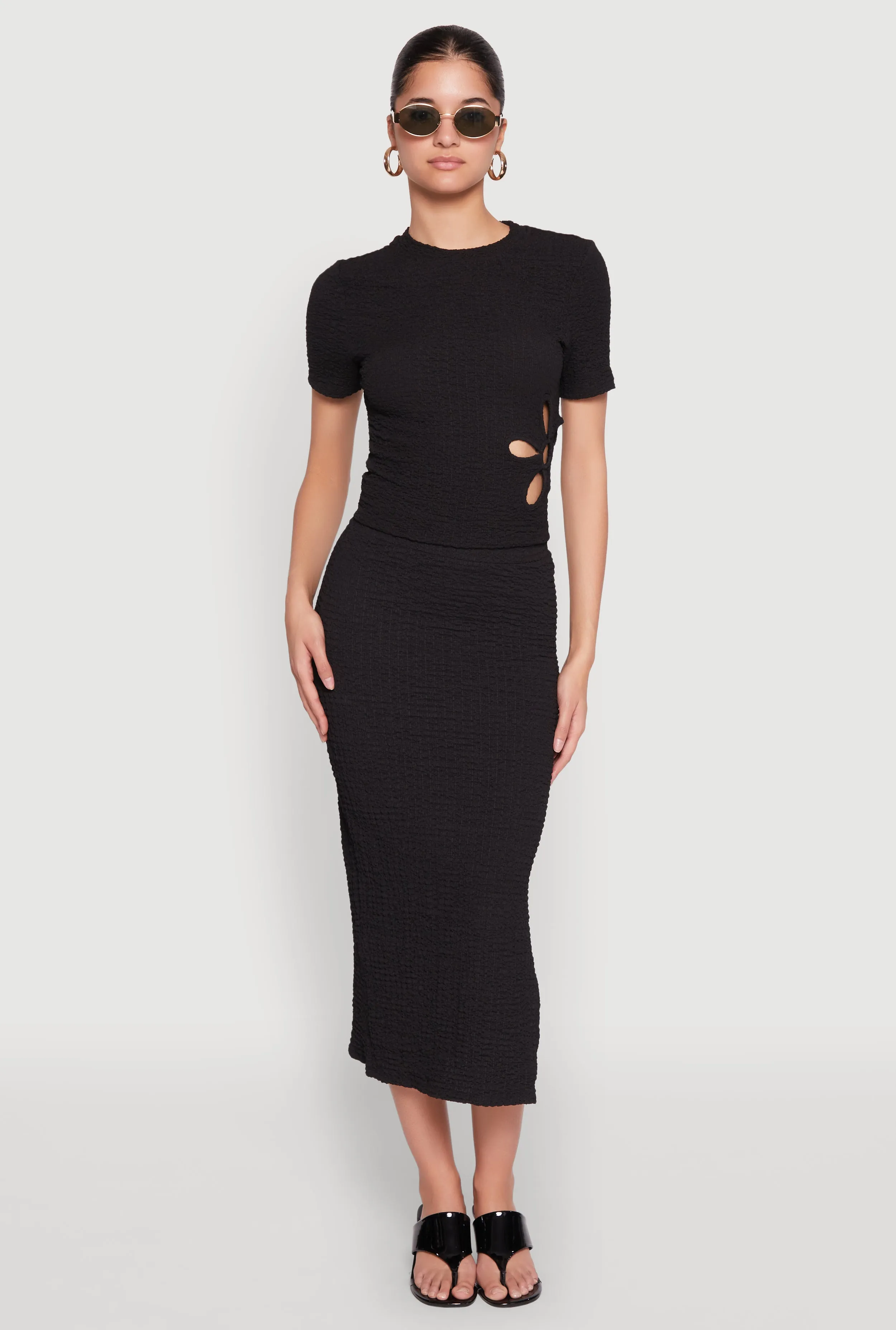 Textured Knit Side Slit Midi Skirt sold by Rainbow
