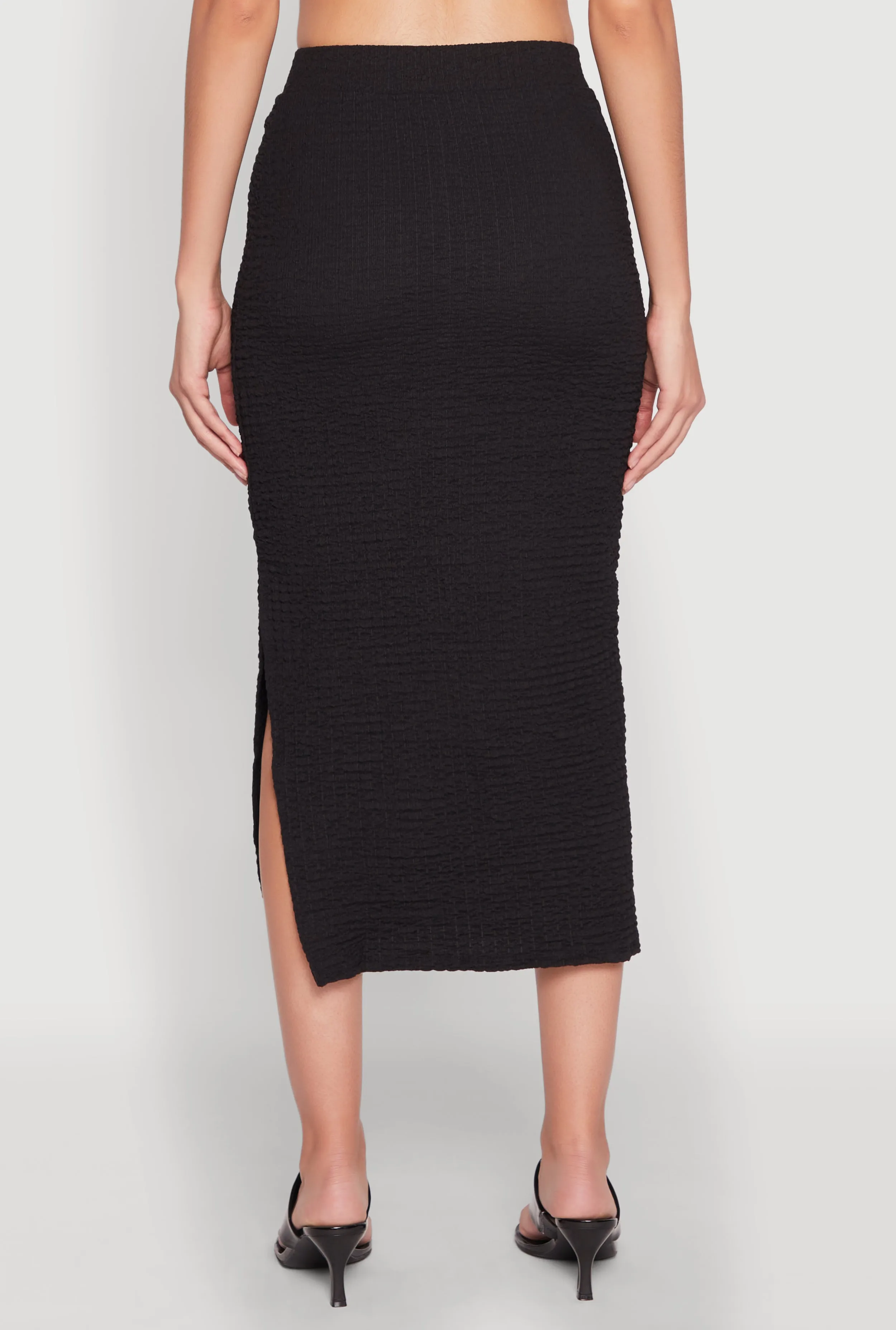 Textured Knit Side Slit Midi Skirt sold by Rainbow product image thumbnail 5