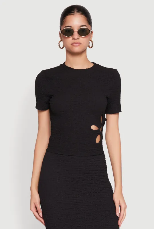 Flower Cut Out Textured Knit Top sold by Rainbow