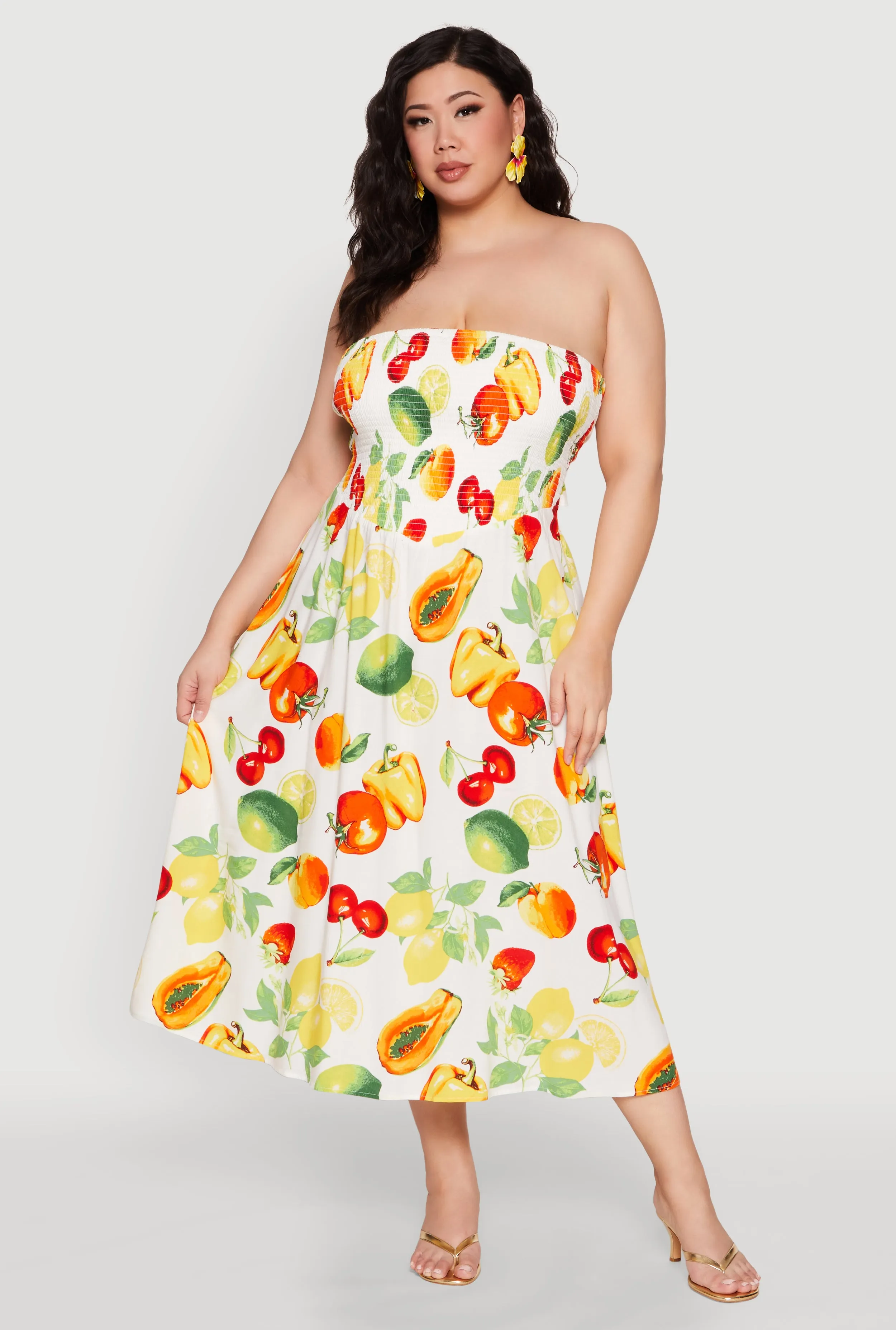 Plus Size Almost Famous Assorted Fruit Sleeveless Sundress sold by Rainbow