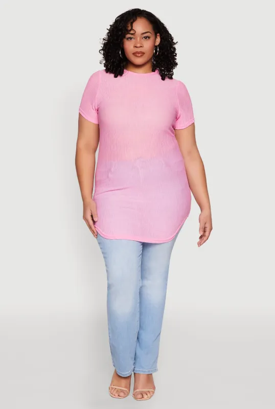Plus Size Sheer Short Sleeve Tunic Top sold by Rainbow