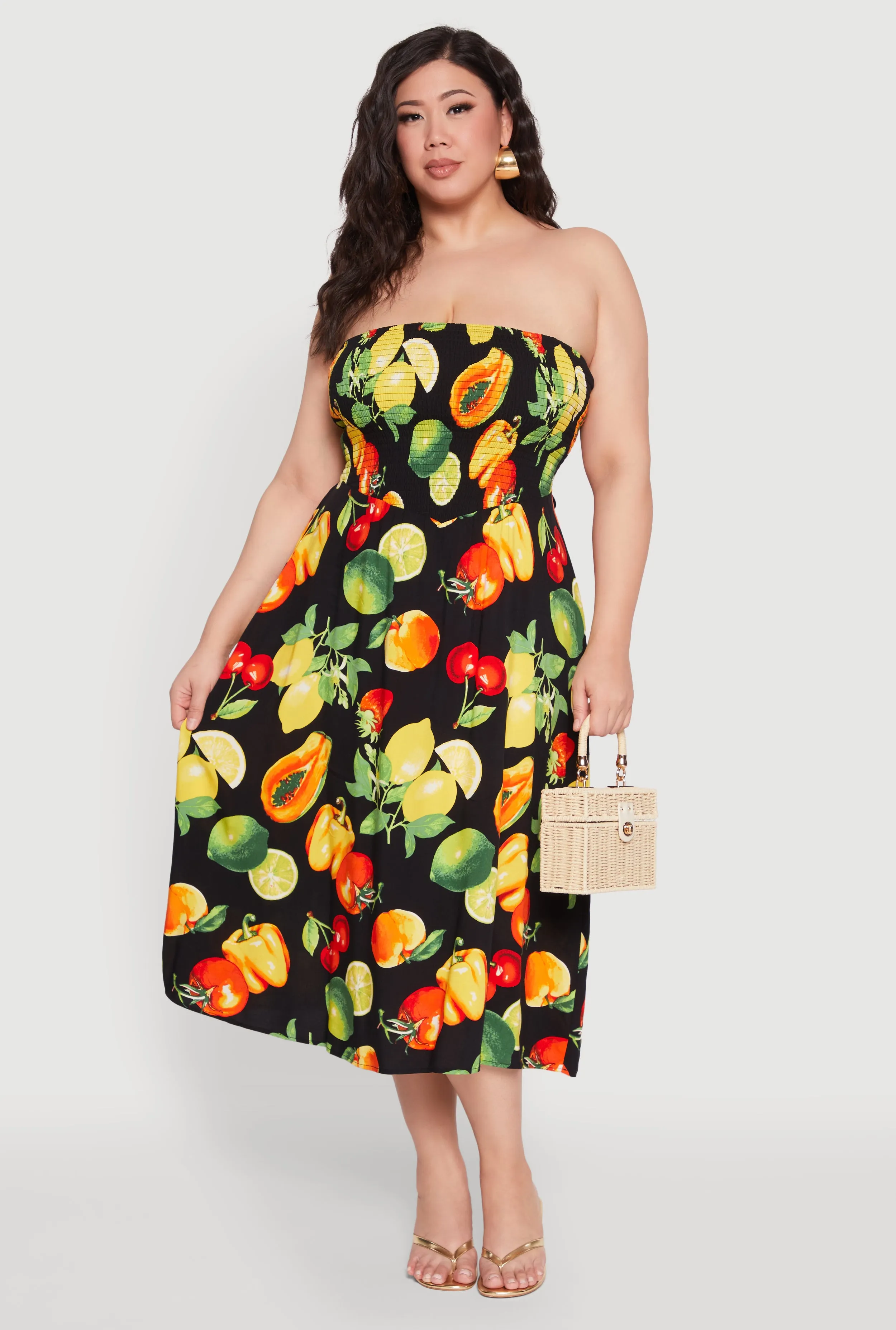 Plus Size Almost Famous Assorted Fruit Sleeveless Sundress sold by Rainbow