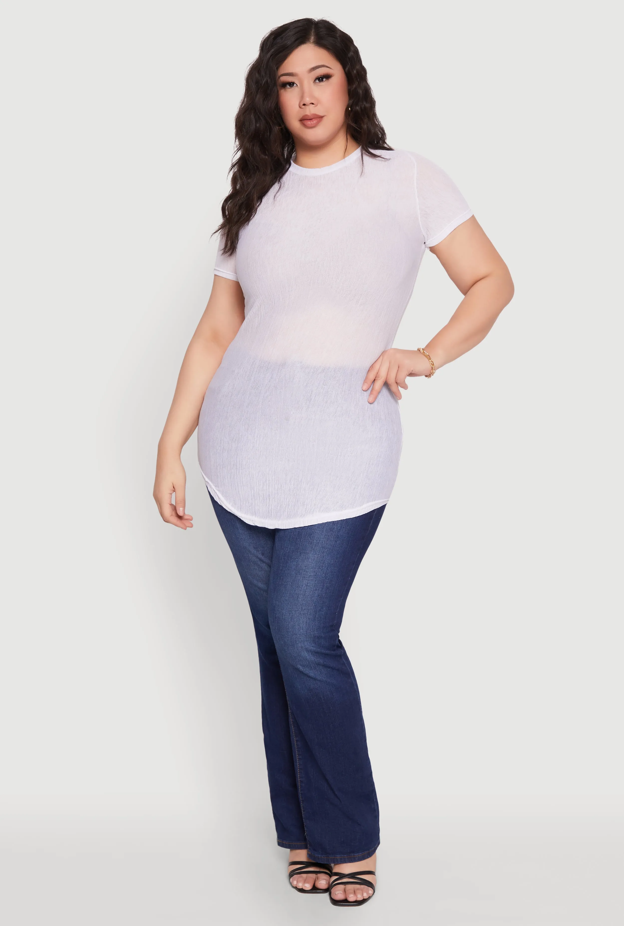 Plus Size Sheer Short Sleeve Tunic Top sold by Rainbow