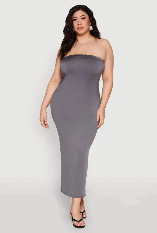 Plus Size Slit Back Maxi Tube Dress sold by Rainbow