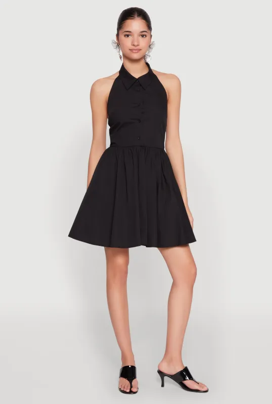 Halter Button Front Skater Dress sold by Rainbow