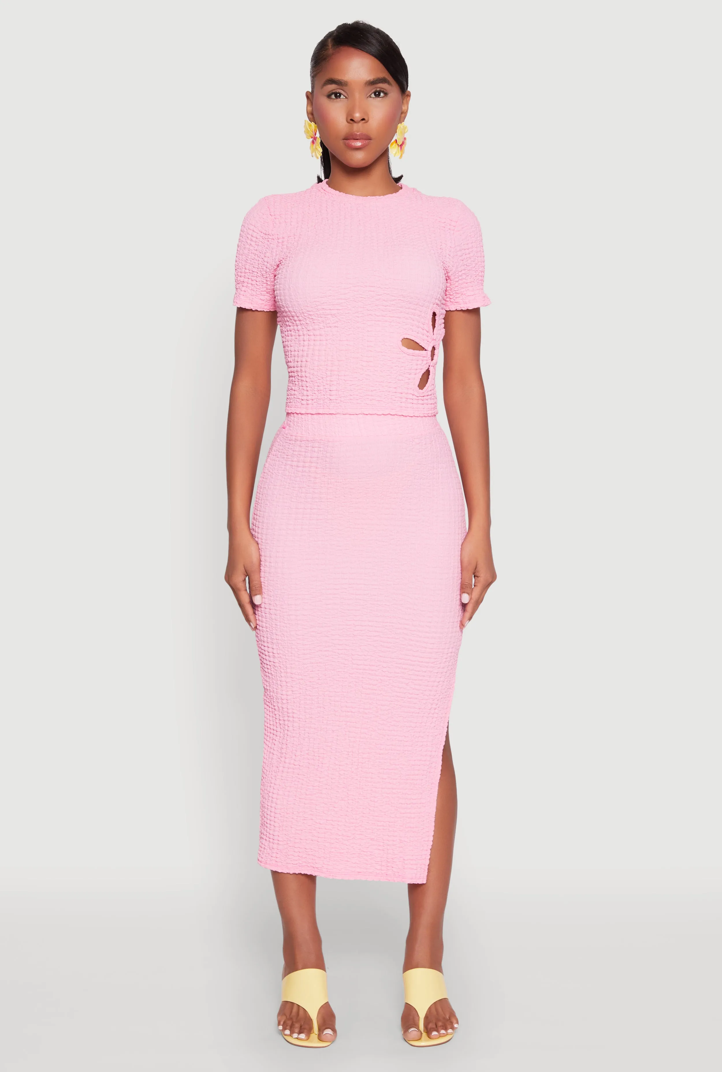 Textured Knit Side Slit Midi Skirt sold by Rainbow product image thumbnail 2