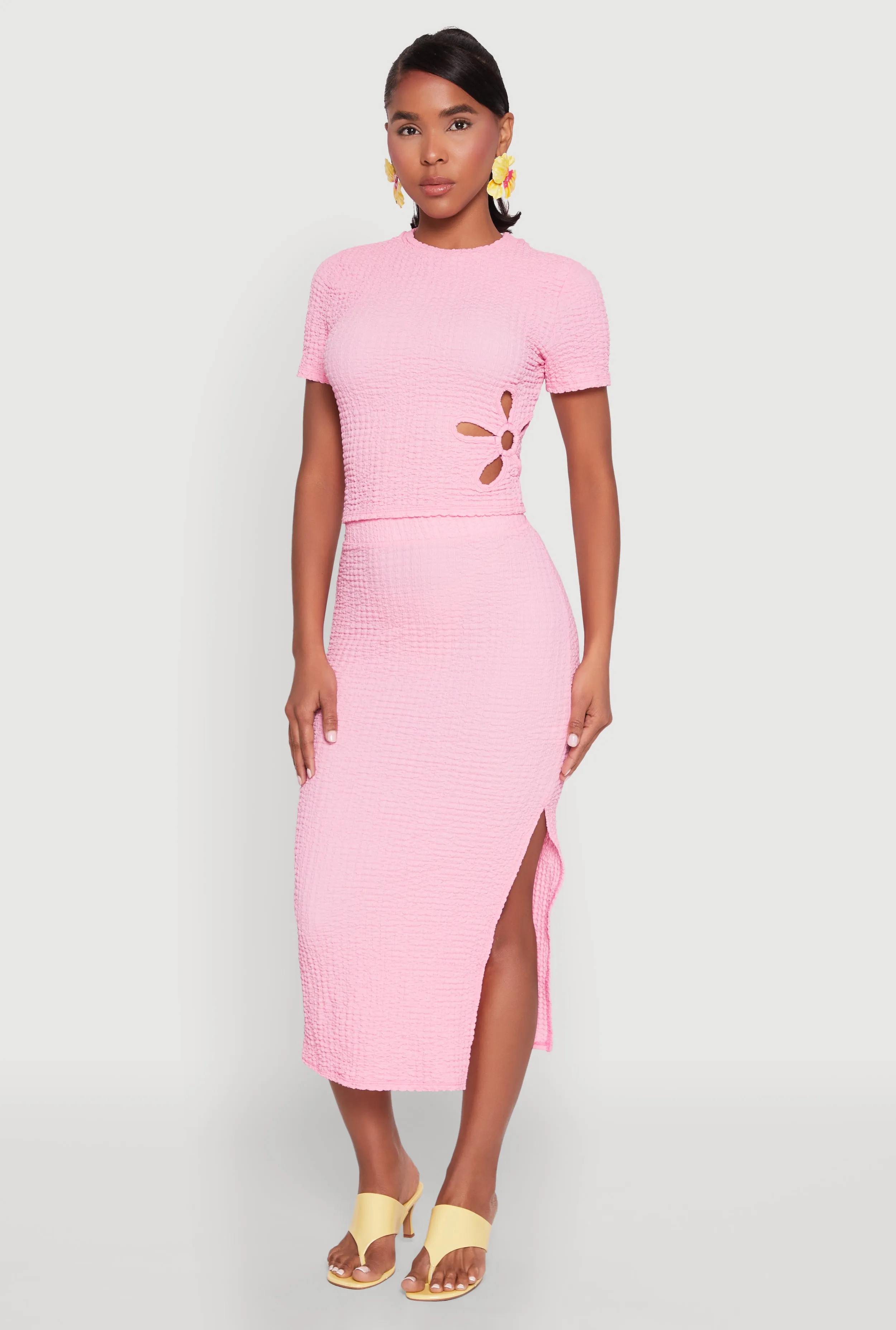 Textured Knit Side Slit Midi Skirt sold by Rainbow