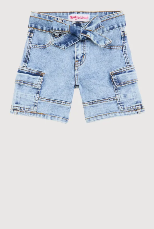 Girls Denim Belted Cargo Pocket Shorts sold by Rainbow