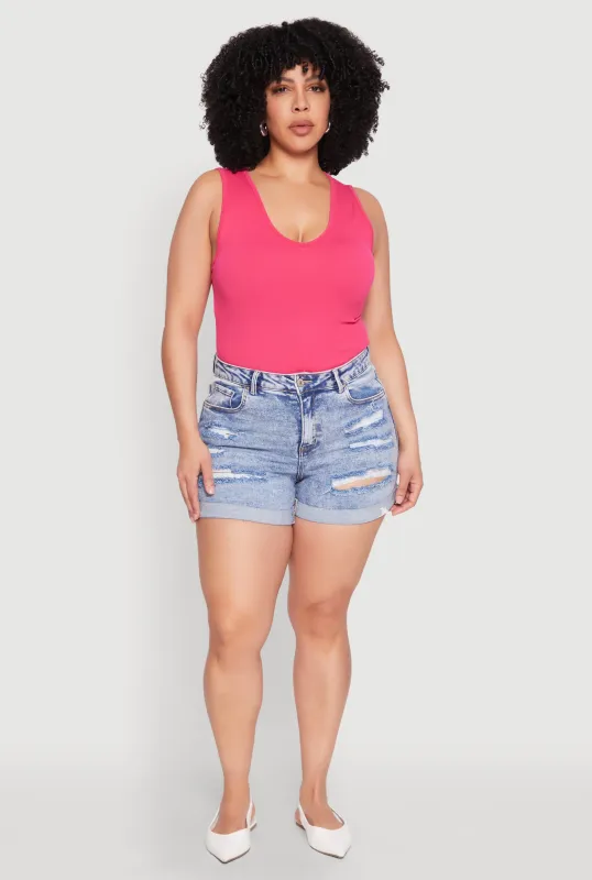 Plus Size Seamless V Neck Rib Knit Top sold by Rainbow