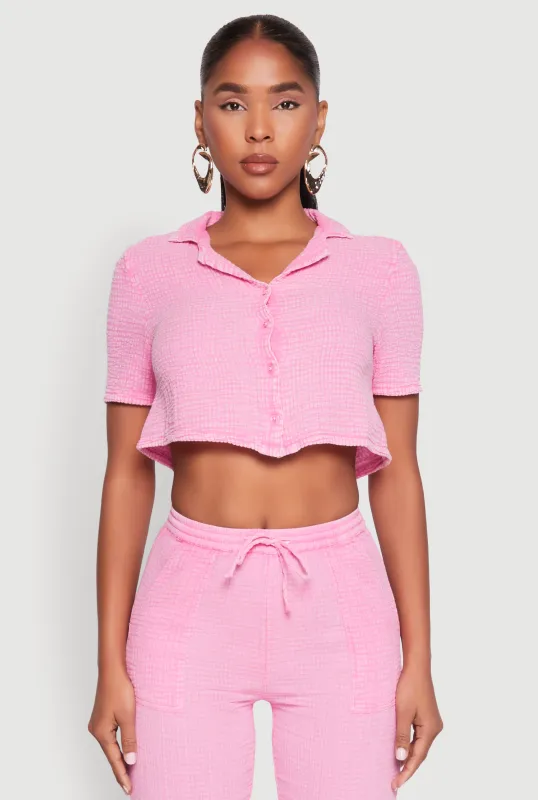 Spoon Jeans Gauze Knit Cropped Shirt sold by Rainbow